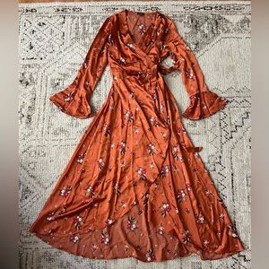 Fall wrap dress with floral print